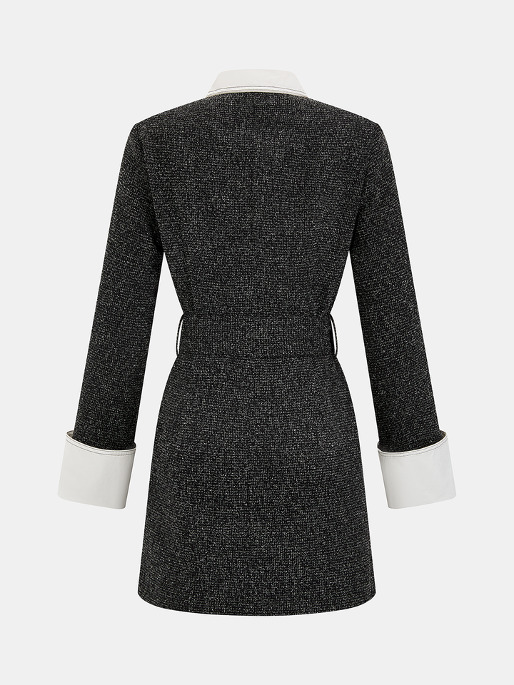 Valantomode | Chic Contrast-Collar Belted Mini Dress for Effortless Style