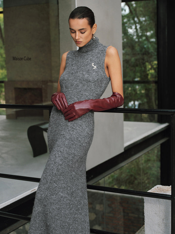 Valantomode | Cozy Wool Blend Sleeveless Turtleneck Dress for Chic Style