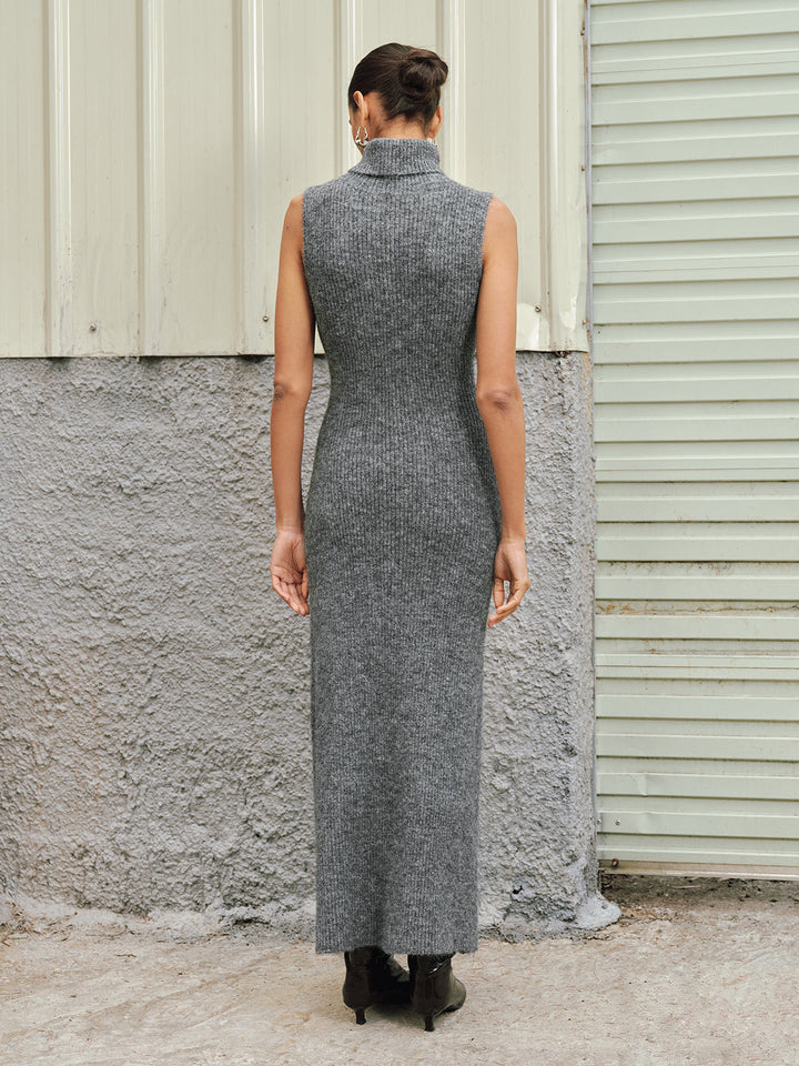 Valantomode | Cozy Wool Blend Sleeveless Turtleneck Dress for Chic Style