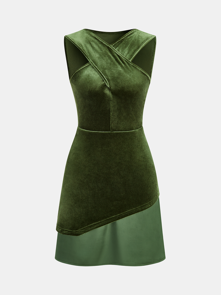 Valantomode | Luxe Velvet Asymmetric Sleeveless Dress for Chic Style