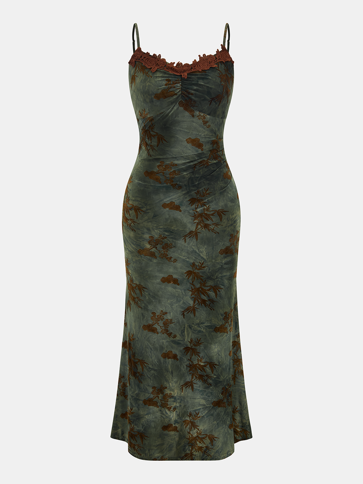 Valantomode | Chic Flocked Print Cami Midi Dress for Effortless Style