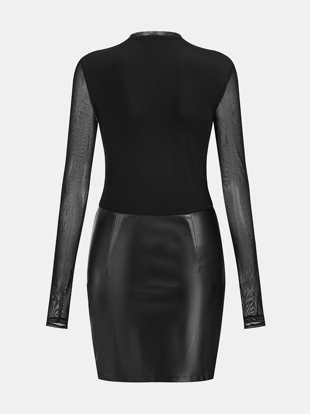 Valantomode | Chic Faux Leather Mini Dress with Mesh Ruched Panels