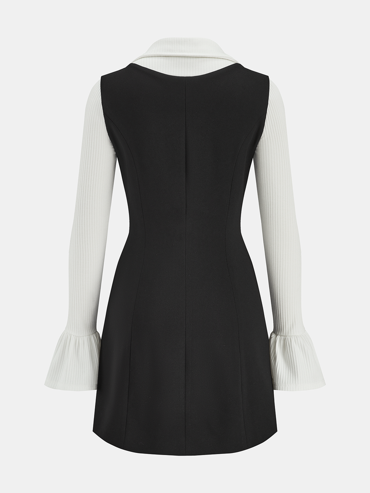 Valantomode | Chic Collared Knit Mini Dress with Flared Sleeves