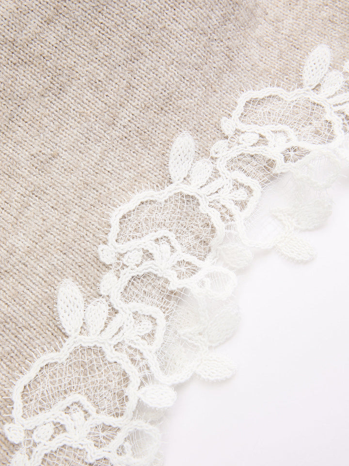 Valantomode | Chic Wool-Blend Lace-Trim Square-Neck Dress