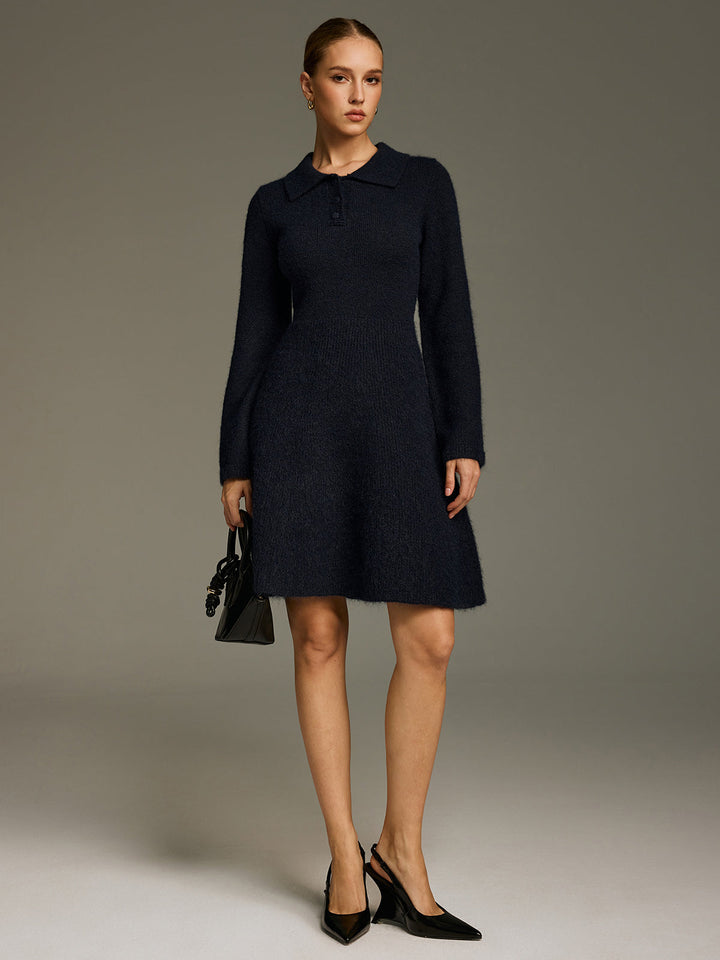 Valantomode | Chic Wool-Blend Polo Mini Dress for Effortless Style