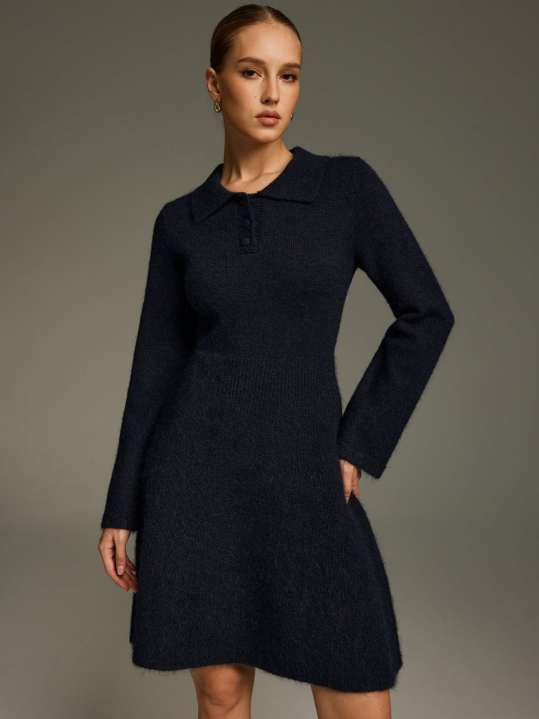 Valantomode | Chic Wool-Blend Polo Mini Dress for Effortless Style