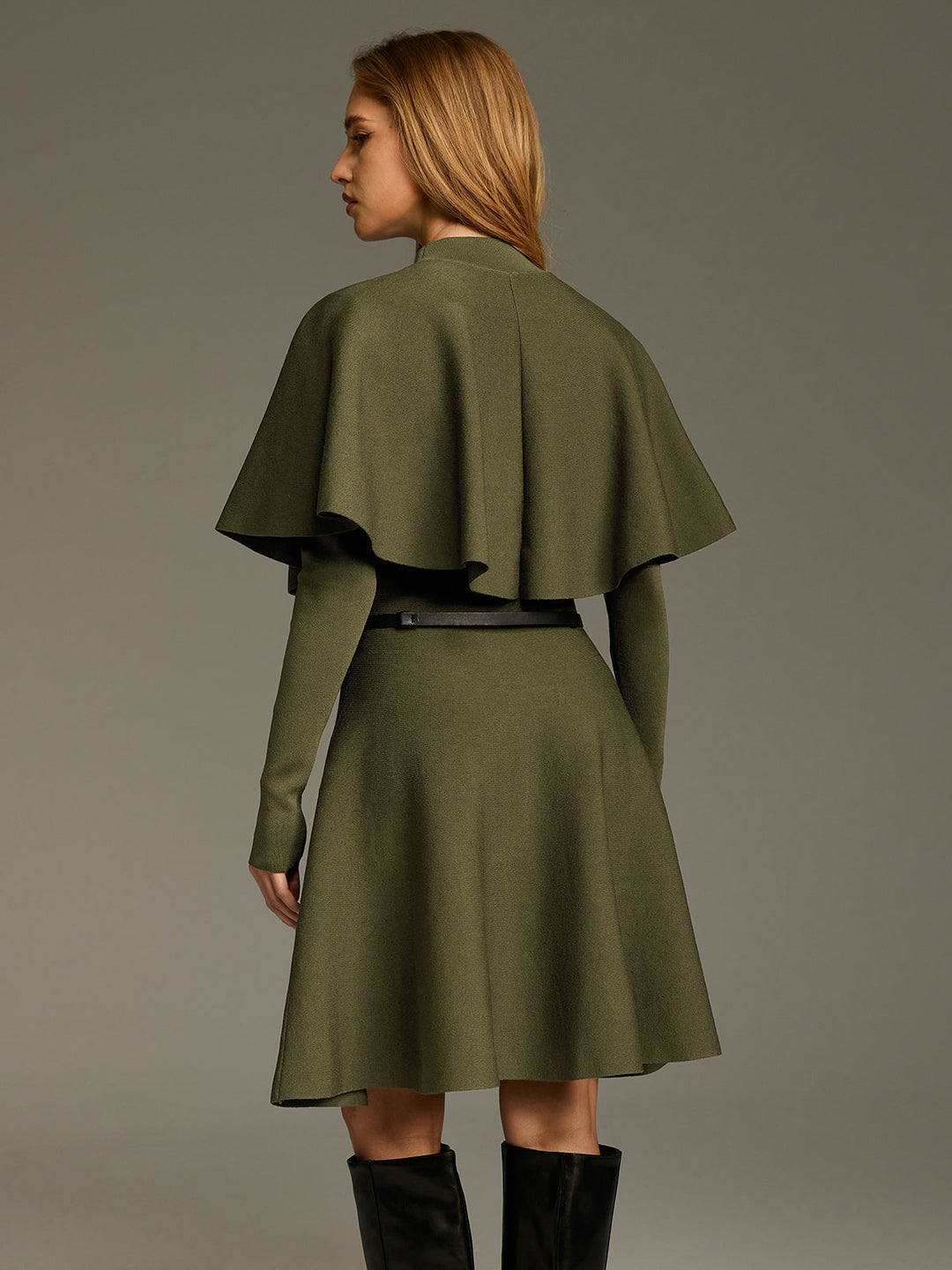 Valantomode | Chic Capelet Midi Dress with Button Front and Belt