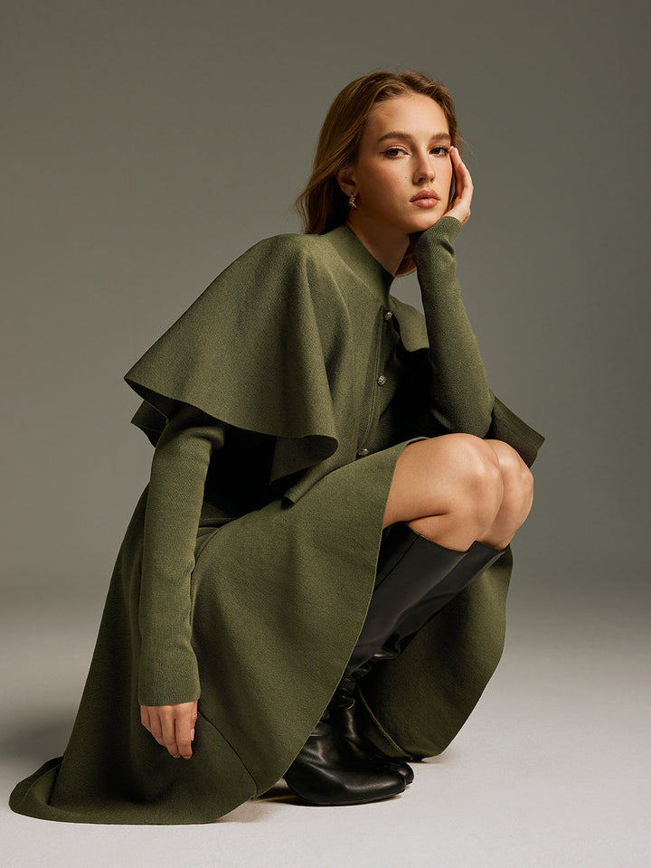Valantomode | Chic Capelet Midi Dress with Button Front and Belt