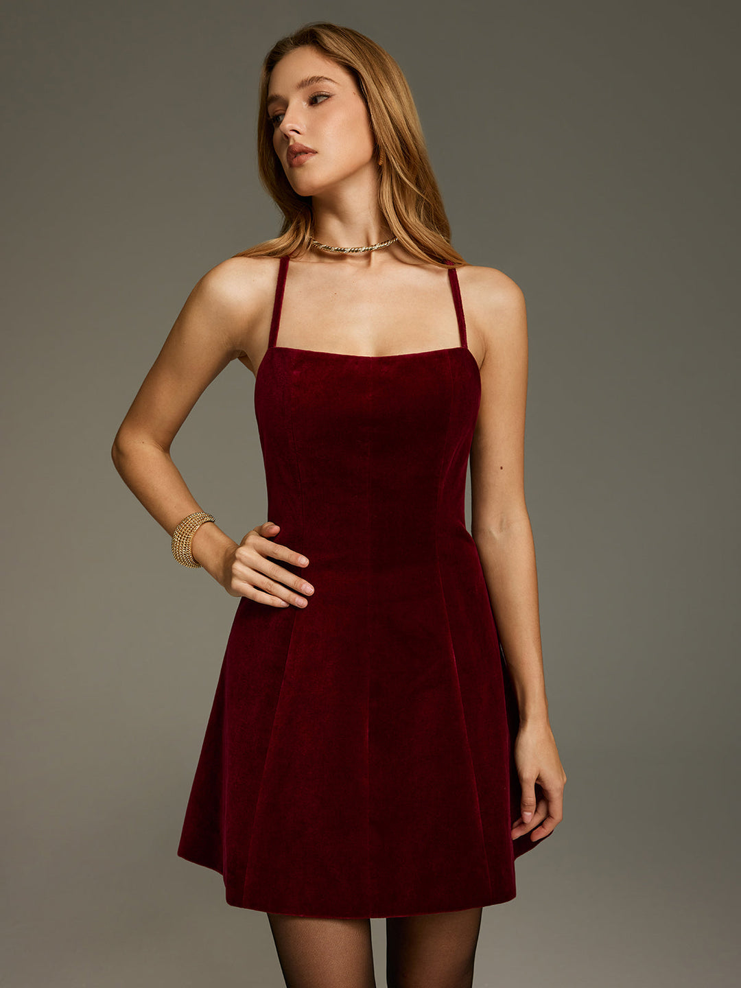 Valantomode | Luxe Velvet Crossover Back Mini Cami Dress