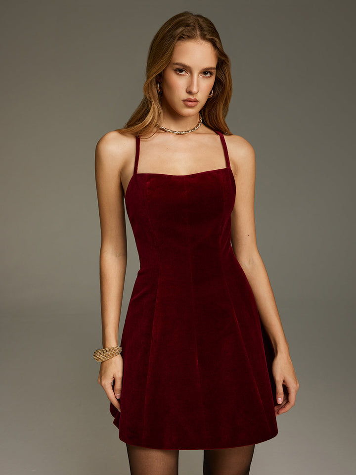 Valantomode | Luxe Velvet Crossover Back Mini Cami Dress