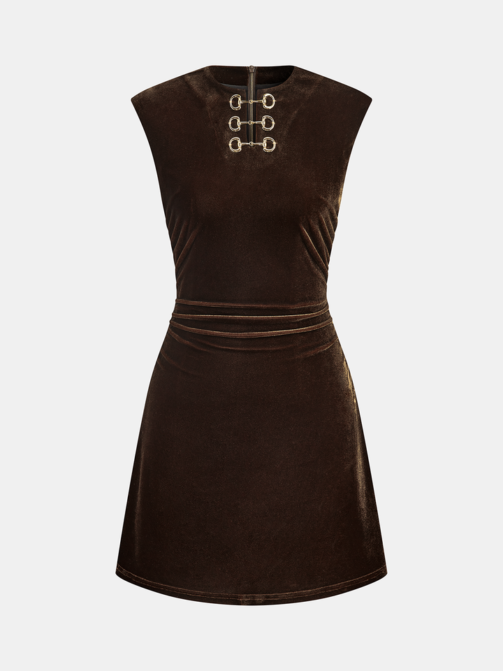 Valantomode | Luxe Velvet Mini Dress with Horsebit Detail