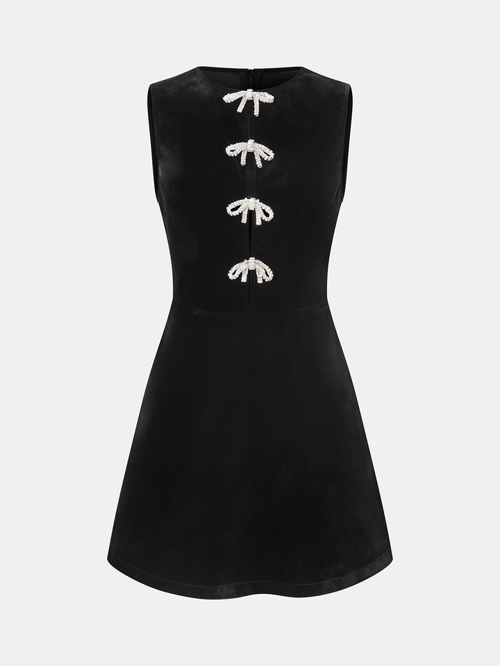 Valantomode | Chic Velvet Mini Dress with Bow Detail