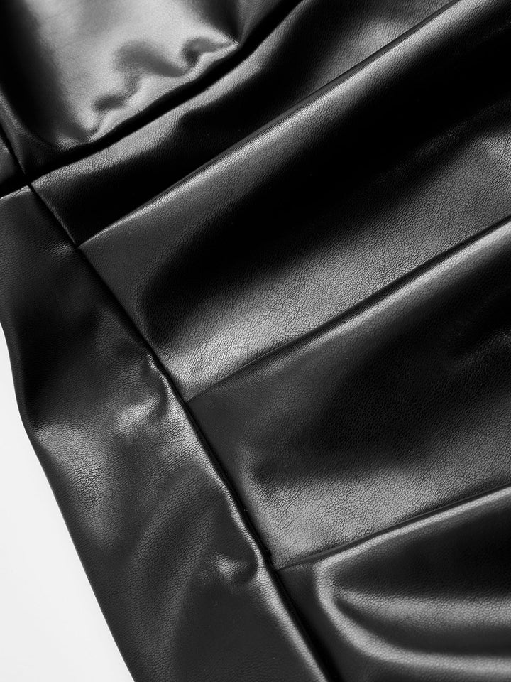 Valantomode | Chic Faux Leather Ruched Midi Cami Dress for Effortless Style