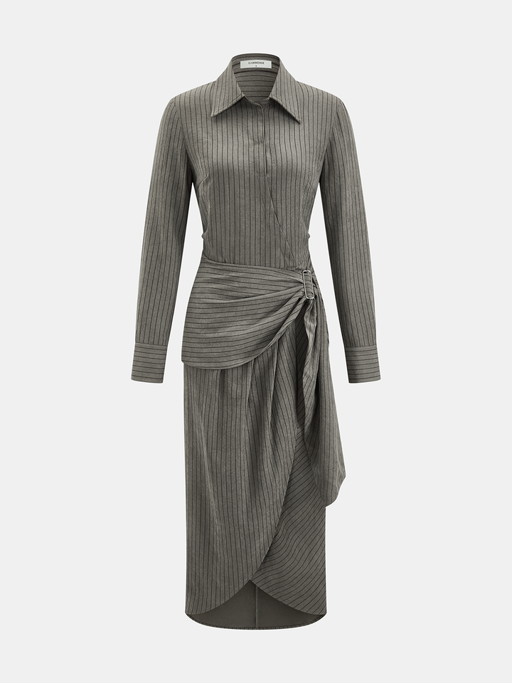 Valantomode | Chic Pinstripe Wrap Shirt Dress for Effortless Style