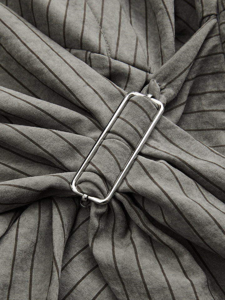 Valantomode | Chic Pinstripe Wrap Shirt Dress for Effortless Style