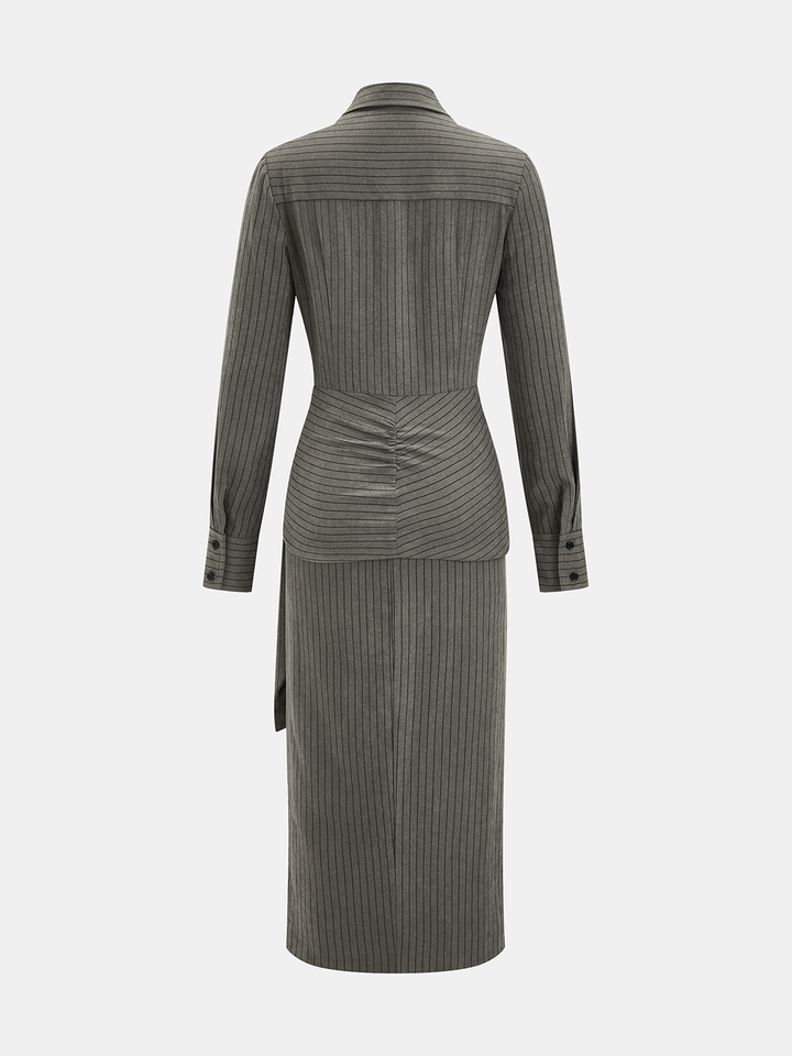 Valantomode | Chic Pinstripe Wrap Shirt Dress for Effortless Style