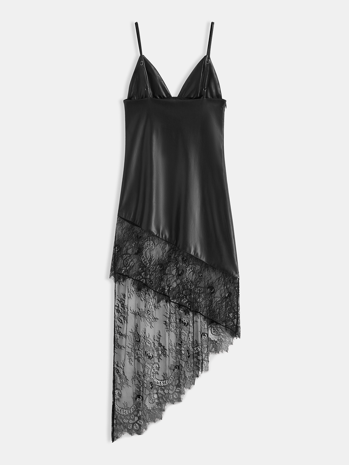 Valantomode | Asymmetrical Cami Dress with Lace Panel & Faux Leather