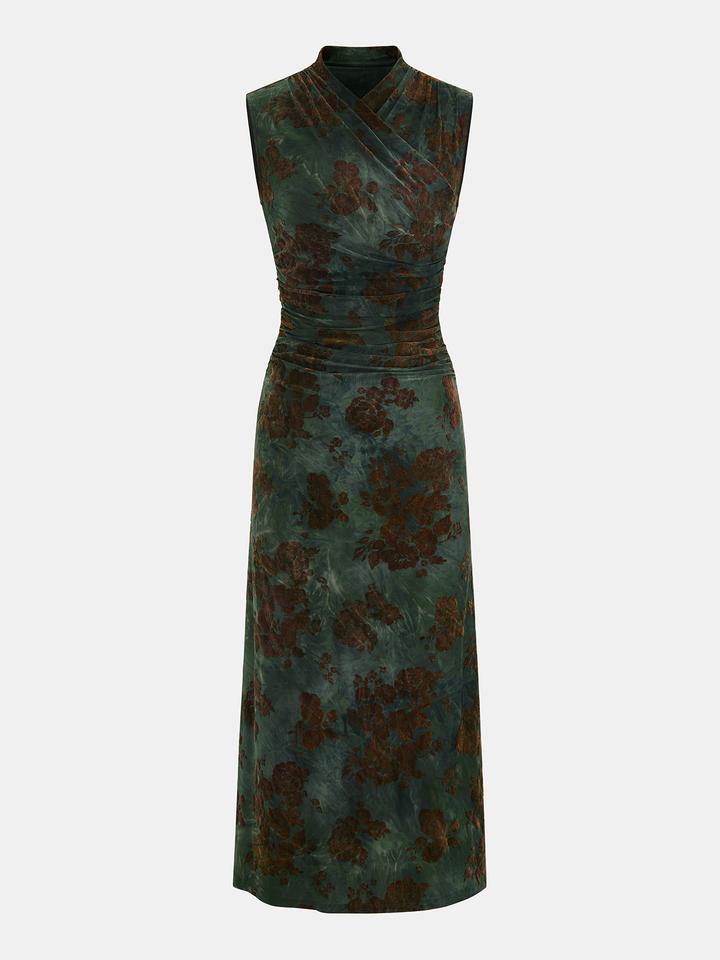 Valantomode | Elegant Flocked Floral Sleeveless Maxi Dress