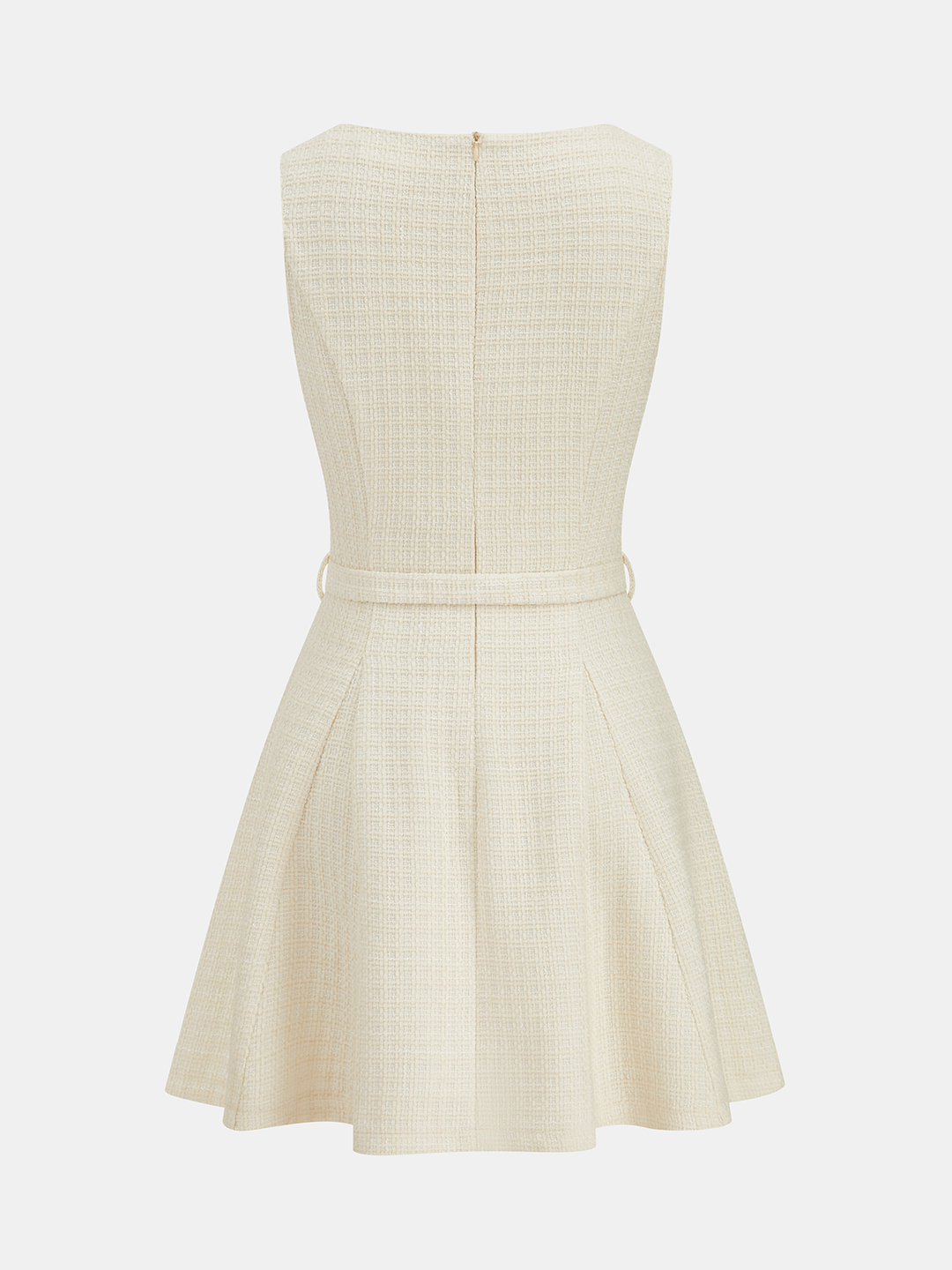 Valantomode | Chic Tweed V-Neck Belted Mini Dress for Effortless Style