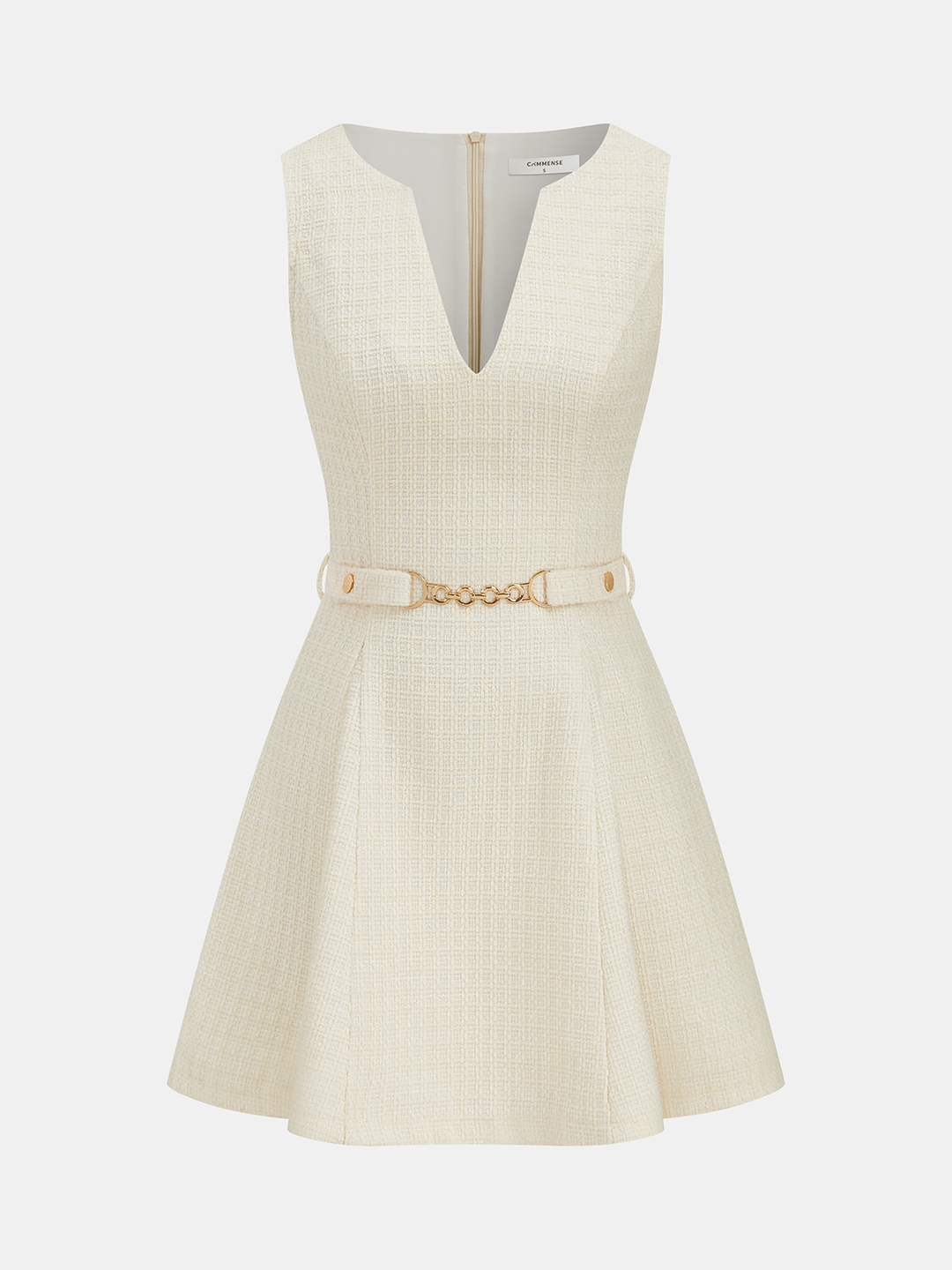 Valantomode | Chic Tweed V-Neck Belted Mini Dress for Effortless Style