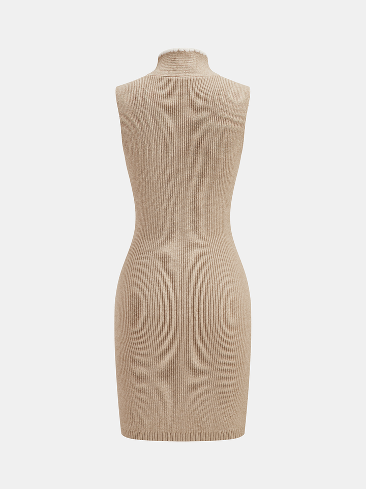 Valantomode | Chic Tie-Neck Sleeveless Knit Dress with Contrast Trim