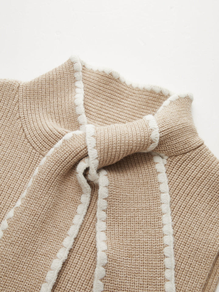 Valantomode | Chic Tie-Neck Sleeveless Knit Dress with Contrast Trim