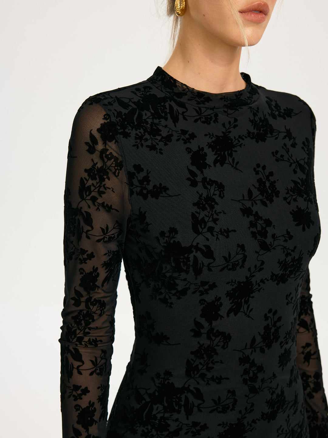 Valantomode | Chic Flocked Floral Backless Mini Dress for Effortless Style