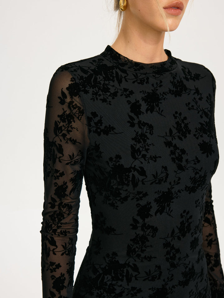 Valantomode | Chic Flocked Floral Backless Mini Dress for Effortless Style