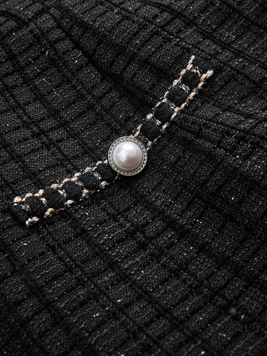Valantomode | Chic Tweed Mini Dress with Pearl Button & Contrast Trim