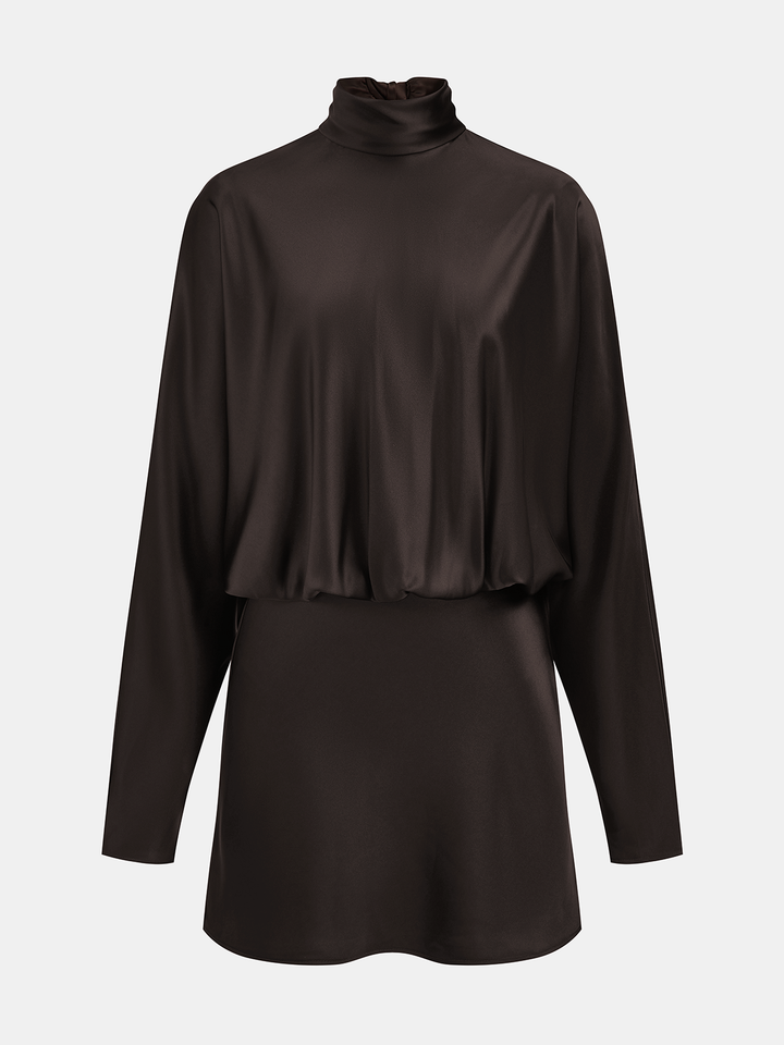 Valantomode | Elegant Tie-Neck Satin Mini Dress for Chic Occasions