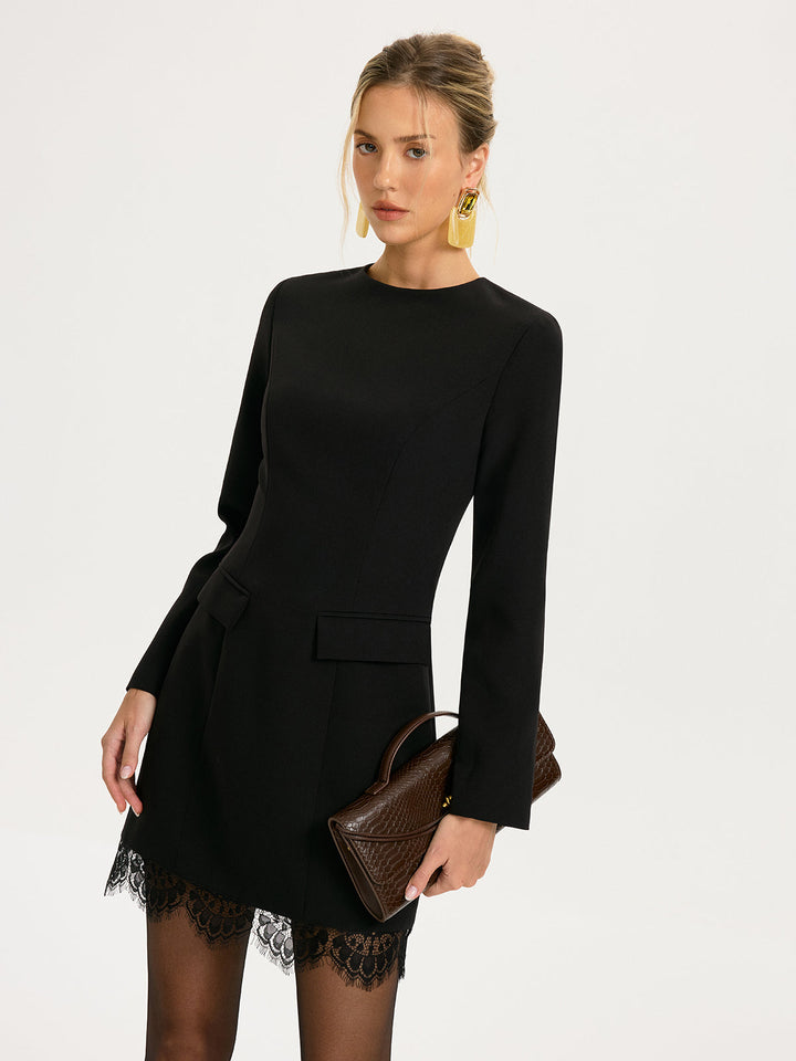 Valantomode | Elegant Lace Trim Mini Dress for Chic Occasions