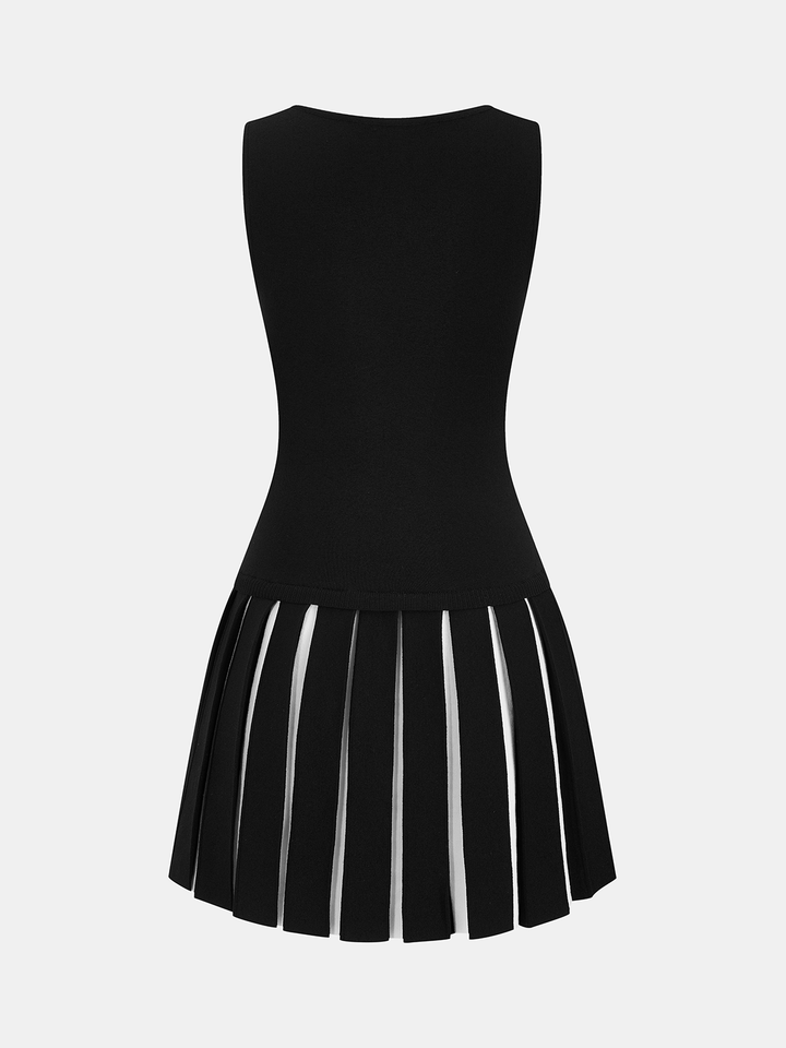 Valantomode | Stylish Contrast Pleated Sleeveless Knit Dress