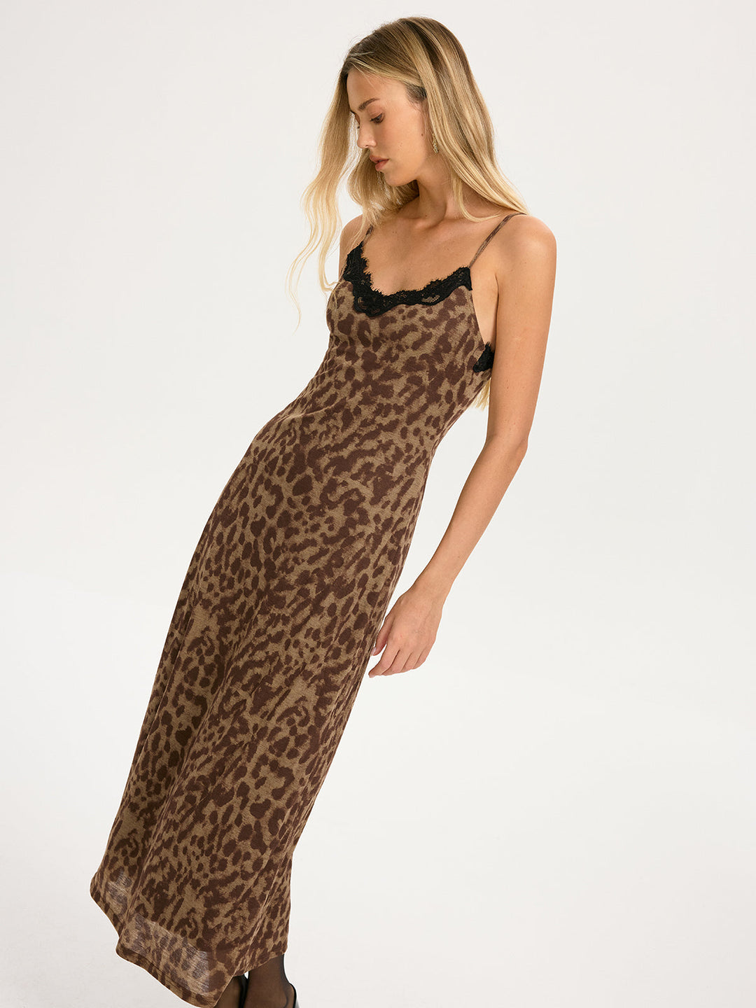 Valantomode | Chic Leopard-Print Cami Maxi Dress with Lace Trim