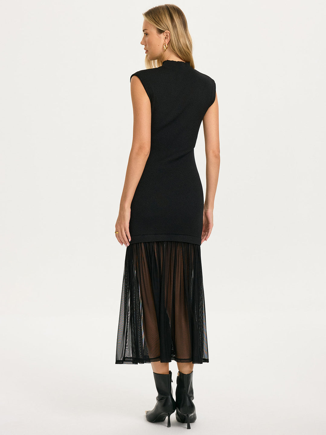 Valantomode | Elegant Sheer Sleeveless Knit Dress with Pleated Hem