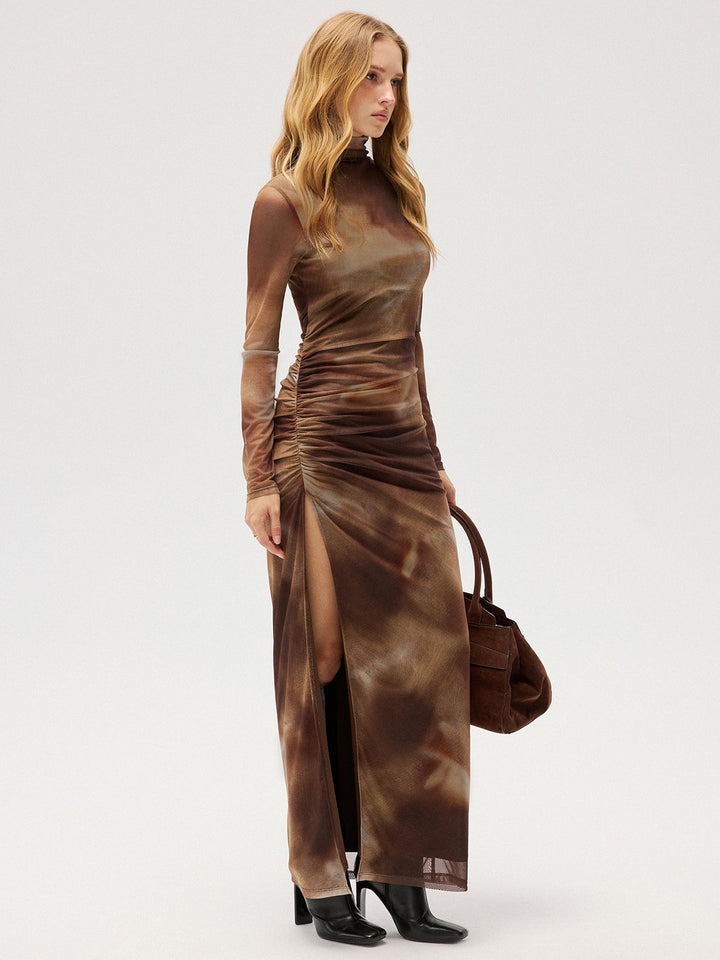 Valantomode | Trendy Tie-Dye High-Slit Mesh Maxi Dress for Summer Style