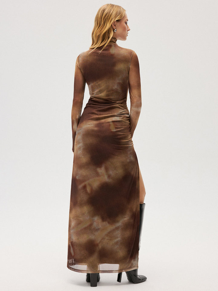Valantomode | Trendy Tie-Dye High-Slit Mesh Maxi Dress for Summer Style