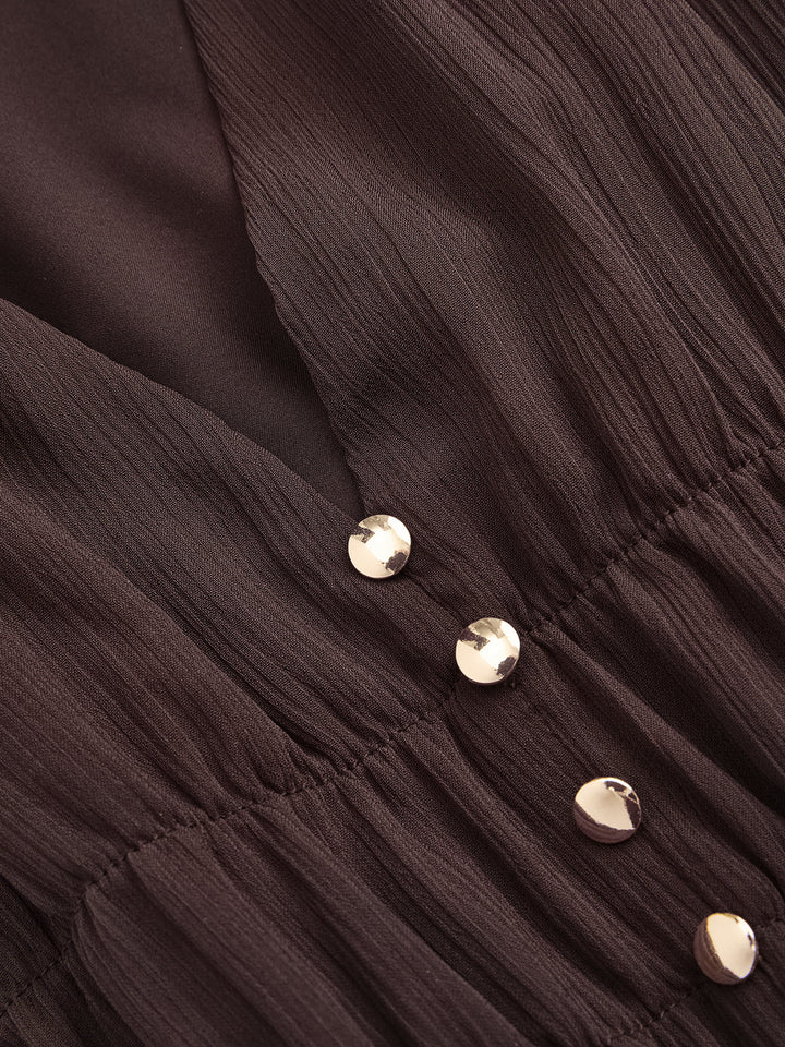 Valantomode | Elegant V-Neck Puff-Sleeve Chiffon Maxi Dress