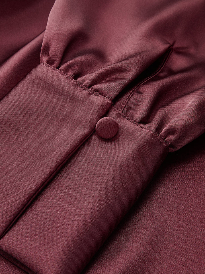 Valantomode | Elegant Off-Shoulder Ruched Satin Long Sleeve Dress