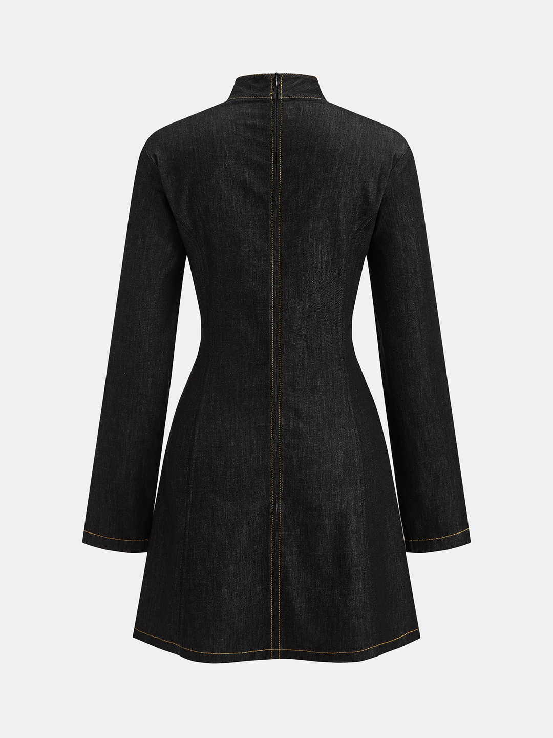 Valantomode | Chic Contrast Stitch Denim Mini Dress with Stand Collar
