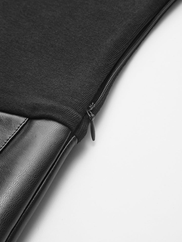 Valantomode | Chic Faux Leather Pleated Long Sleeve Dress