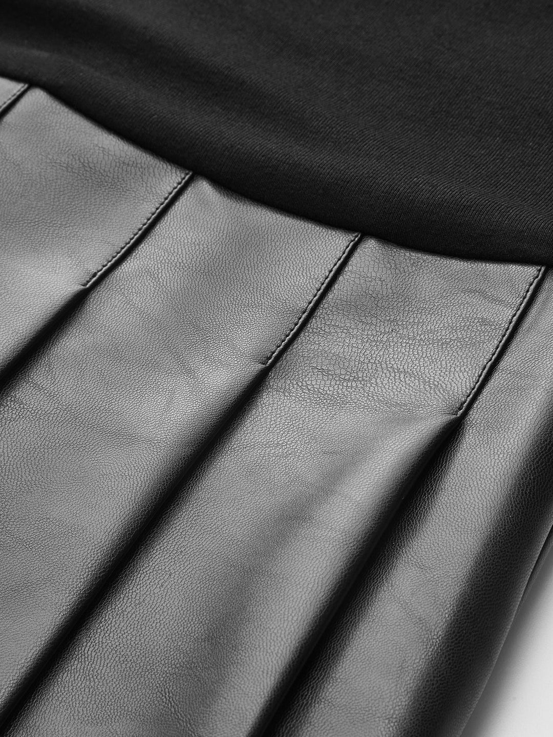 Valantomode | Chic Faux Leather Pleated Long Sleeve Dress