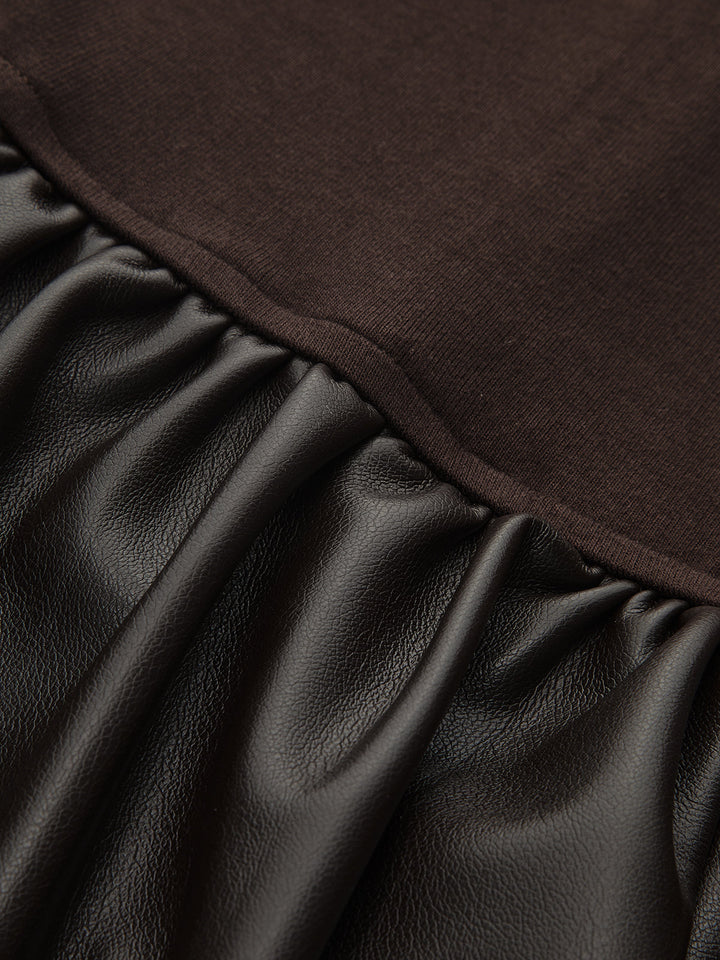 Valantomode | Chic Ruched Faux Leather Sleeveless Dress for Effortless Style