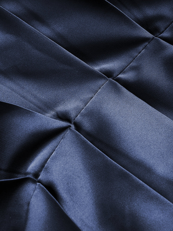 Valantomode | Satin Pleated Bodycon Mini Dress with Flared Sleeves