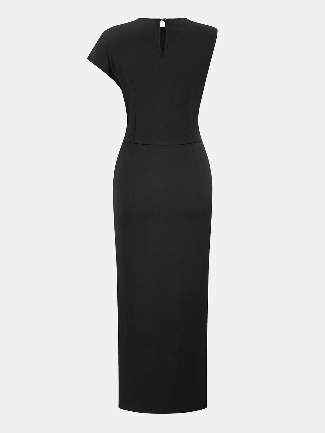 Valantomode | Elegant Satin Midi Dress with Lace Trim and Ruched Slit