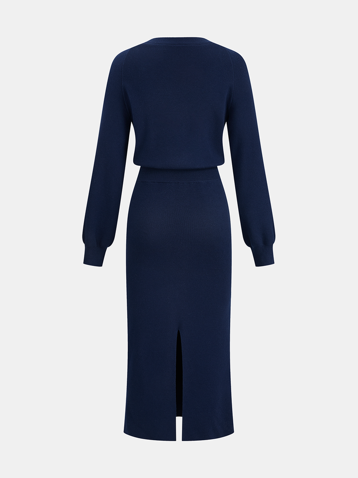 Valantomode | Cozy V-Neck Wool-Blend Maxi Dress for Effortless Style