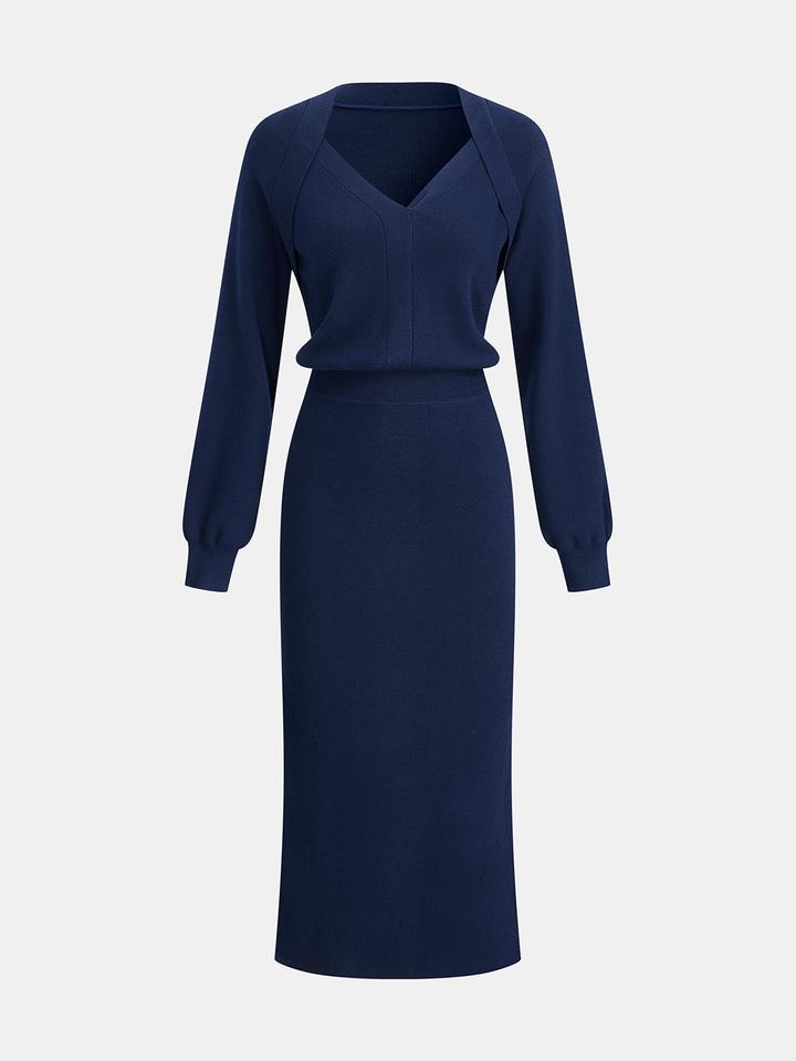 Valantomode | Cozy V-Neck Wool-Blend Maxi Dress for Effortless Style