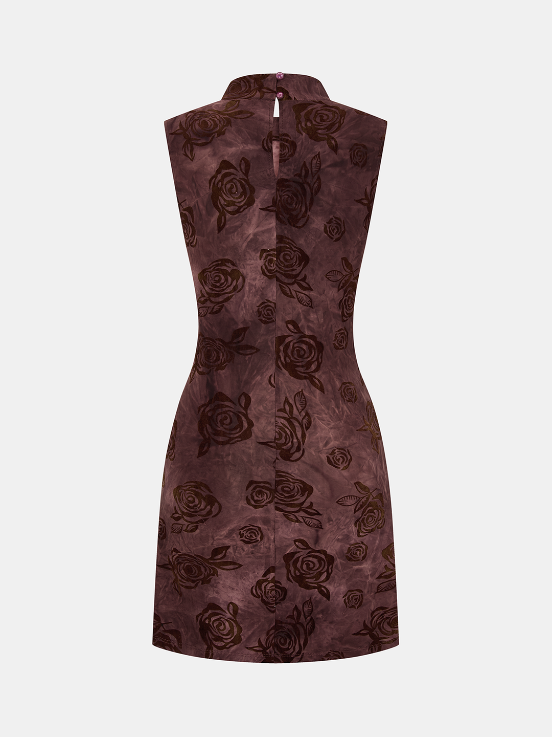 Valantomode | Chic Flocked Rose Mini Dress with Ruched Sleeves