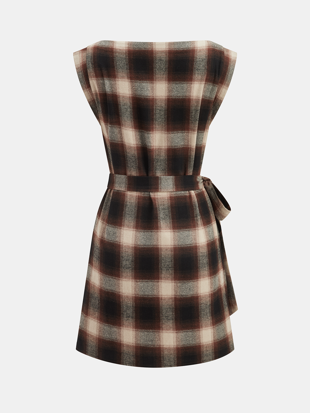 Valantomode | Stylish Plaid Cotton Tie-Waist Sleeveless Wrap Dress