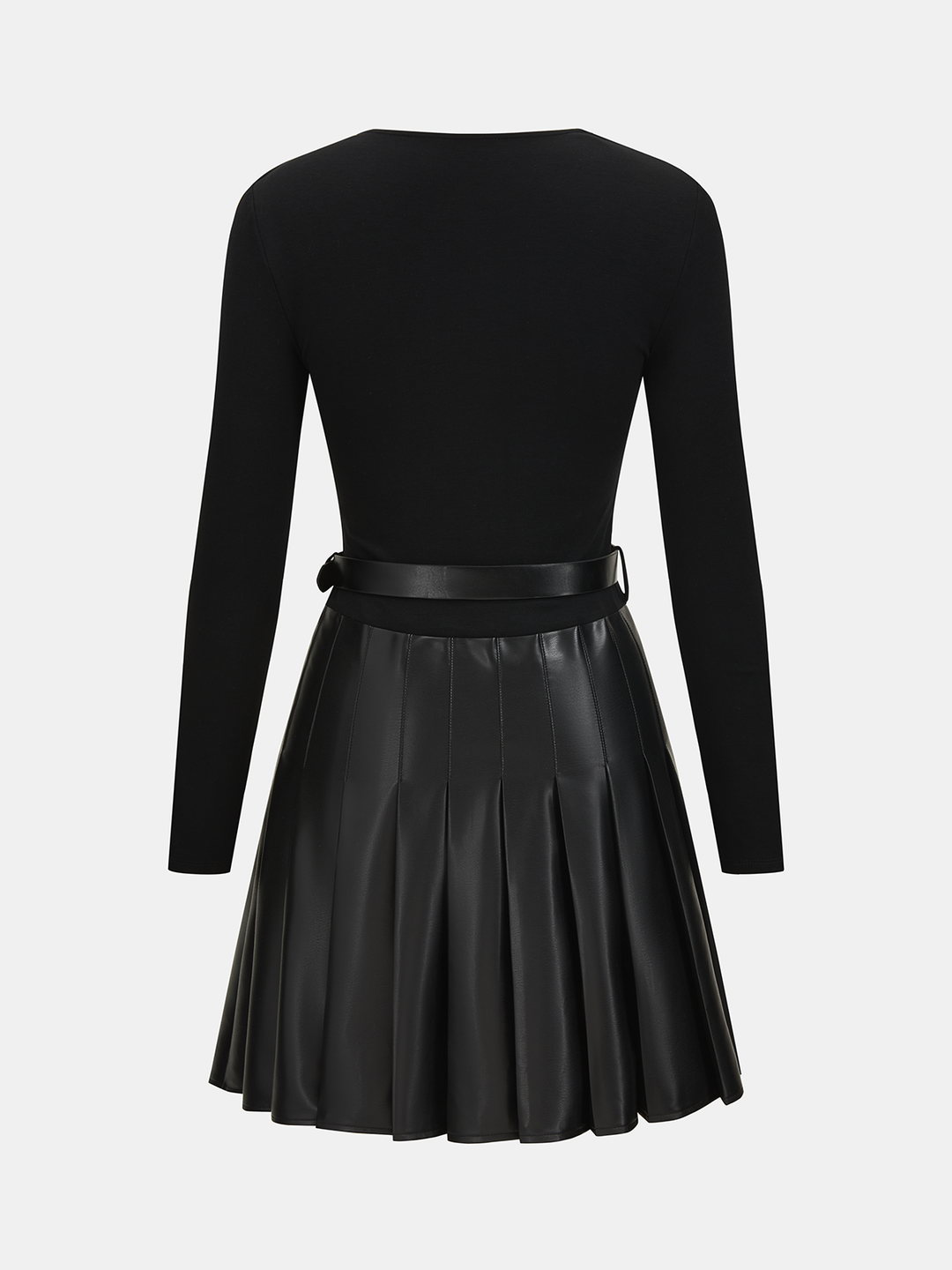 Valantomode | Asymmetric Ruched Mini Dress with Pleated Faux Leather Panel
