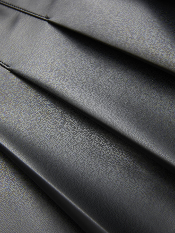 Valantomode | Asymmetric Ruched Mini Dress with Pleated Faux Leather Panel